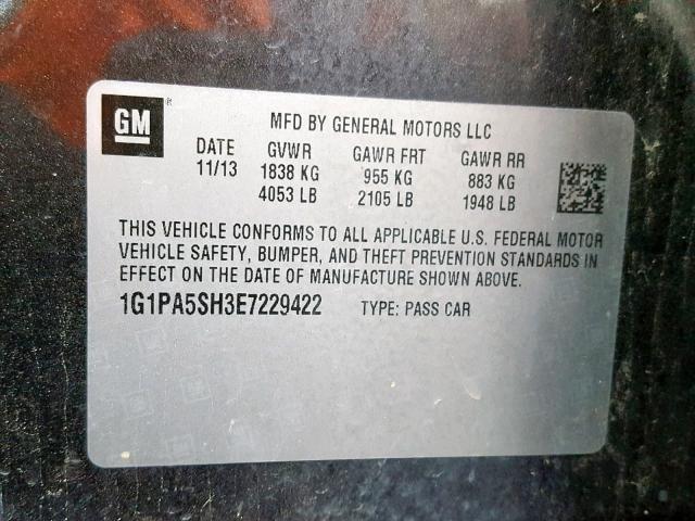 1G1PA5SH3E7229422 - 2014 CHEVROLET CRUZE LS GRAY photo 10