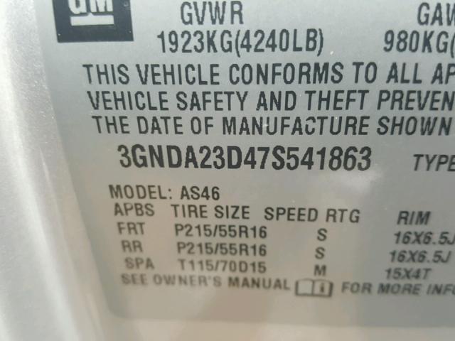 3GNDA23D47S541863 - 2007 CHEVROLET HHR LT SILVER photo 10