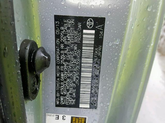 JTKJF5C72E3069036 - 2014 TOYOTA SCION TC 灰色 照片 10