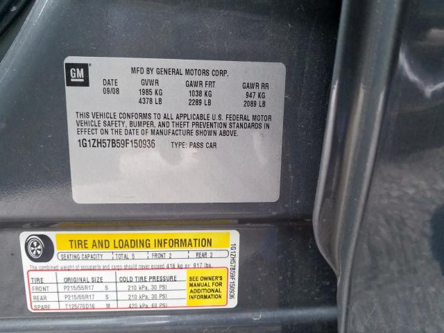 1G1ZH57B59F150936 - 2009 CHEVROLET MALIBU 1LT 灰色 照片 10