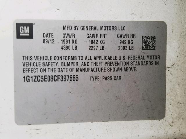 1G1ZC5E08CF397665 - 2012 CHEVROLET MALIBU 1LT WHITE photo 10