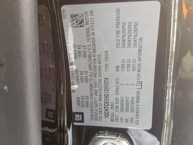 1GCHTCE39G1201074 - 2016 CHEVROLET COLORADO L BLACK photo 10