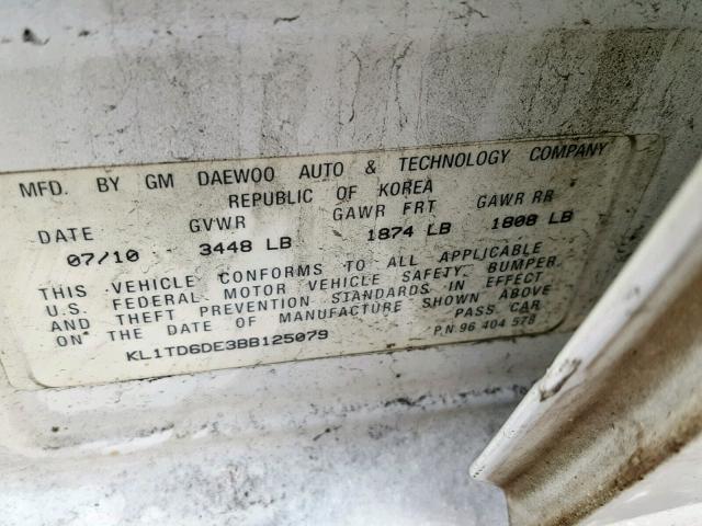 KL1TD6DE3BB125079 - 2011 CHEVROLET AVEO LS WHITE photo 10