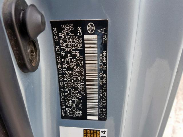 JTKDE177850019410 - 2005 TOYOTA SCION TC 蓝色 照片 10