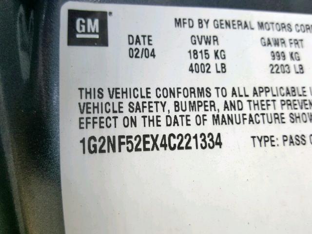 1G2NF52EX4C221334 - 2004 PONTIAC GRAND AM S GRAY photo 10