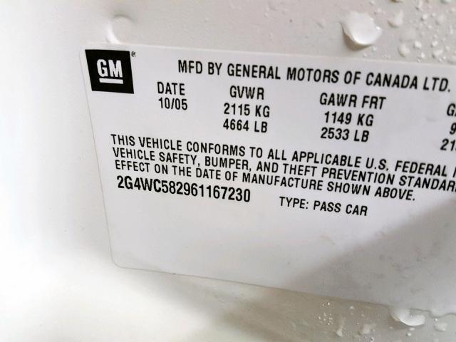 2G4WC582961167230 - 2006 BUICK LACROSSE C WHITE photo 10