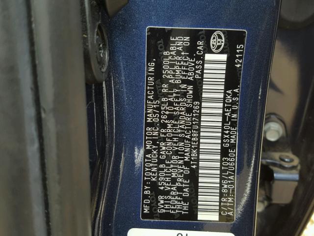 4T1BK1EB8FU171269 - 2015 TOYOTA AVALON XLE BLUE photo 10