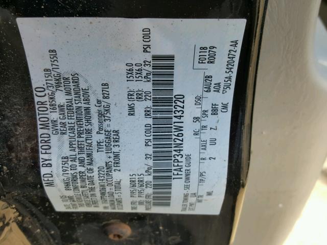 1FAFP34N26W143220 - 2006 FORD FOCUS ZX4 BLACK photo 10