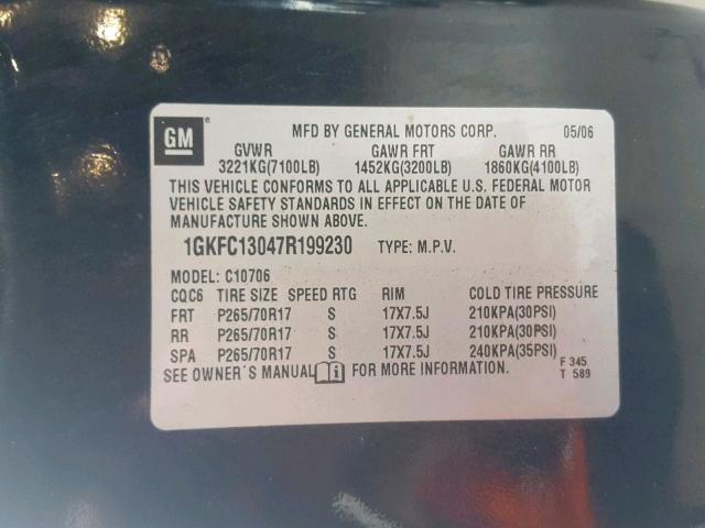 1GKFC13047R199230 - 2007 GMC YUKON BLACK photo 10