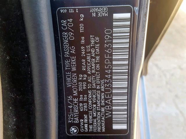 WBAEU33445PF63190 - 2005 BMW 325 XI BLUE photo 10