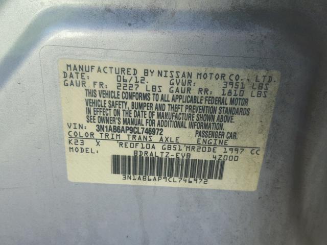 3N1AB6AP9CL746972 - 2012 NISSAN SENTRA 2.0 SILVER photo 10