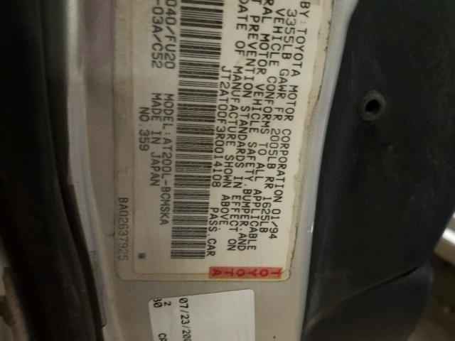 JT2AT00F3R0014108 - 1994 TOYOTA CELICA ST SILVER photo 10