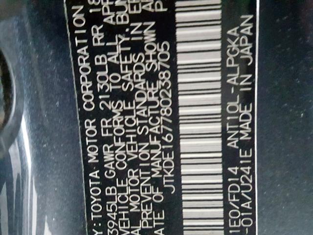 JTKDE167780238705 - 2008 TOYOTA SCION TC 灰色 照片 10