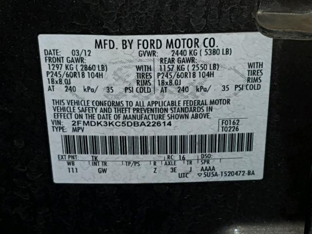 2FMDK3KC5DBA22614 - 2013 FORD EDGE LIMIT GOLD photo 10