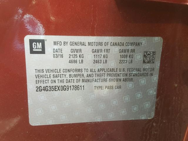 2G4G35EX0G9178611 - 2016 BUICK REGAL SPOR RED photo 10