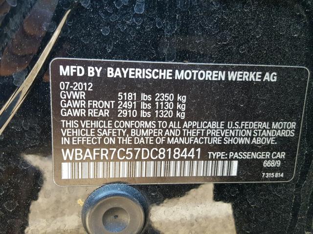WBAFR7C57DC818441 - 2013 BMW 535 I BLACK photo 10