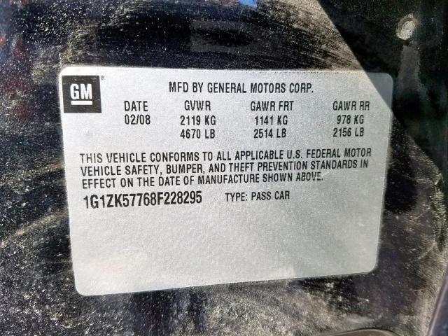 1G1ZK57768F228295 - 2008 CHEVROLET MALIBU LTZ შავი ფოტო 10