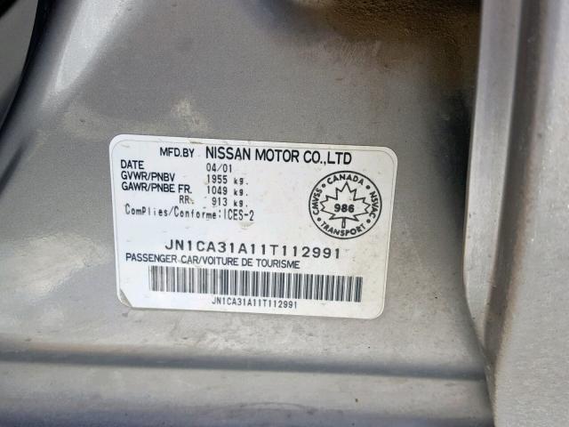 JN1CA31A11T112991 - 2001 NISSAN MAXIMA GXE SILVER photo 10