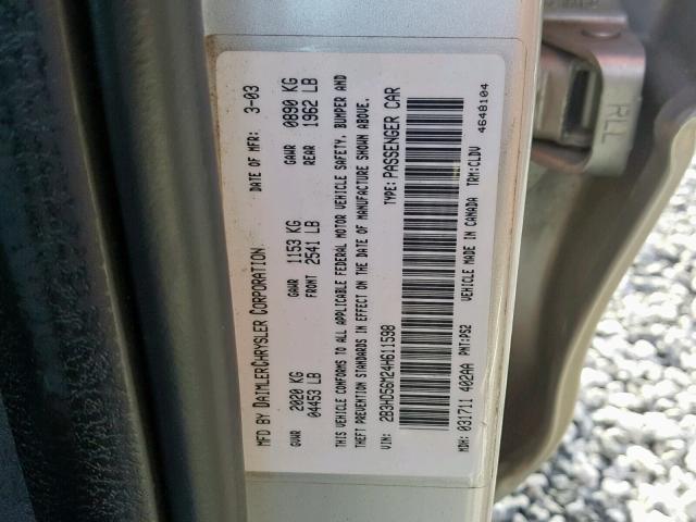 2B3HD56M24H611598 - 2004 DODGE INTREPID E SILVER photo 10