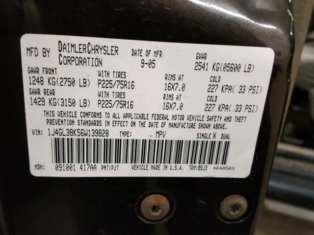 1J4GL38K56W139828 - 2006 JEEP LIBERTY RE GRAY photo 10