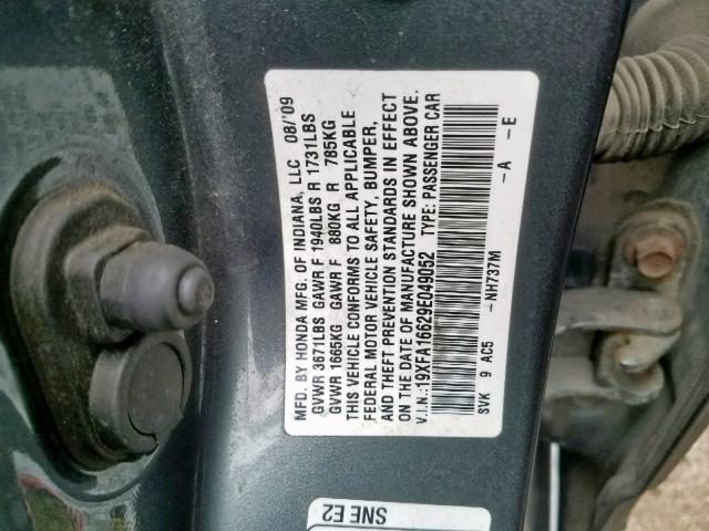 19XFA16629E049052 - 2009 HONDA CIVIC LX-S Boz foto 10