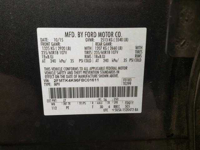 2FMTK4K96FBC01611 - 2015 FORD EDGE TITAN GRAY photo 10