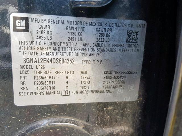 3GNAL2EK4DS604352 - 2013 CHEVROLET CAPTIVA LS 黑色 照片 10