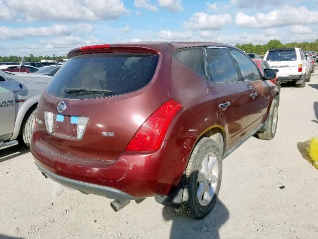 JN8AZ08TX5W330388 - 2005 NISSAN MURANO SL MAROON photo 4