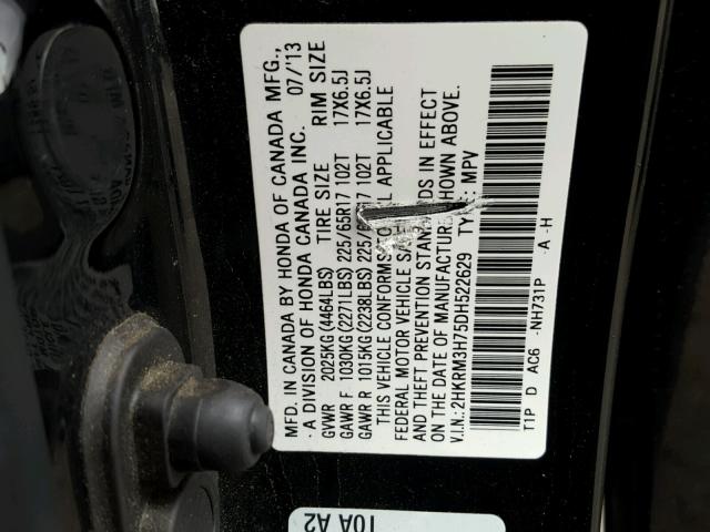 2HKRM3H75DH522629 - 2013 HONDA CR-V EXL BLACK photo 10