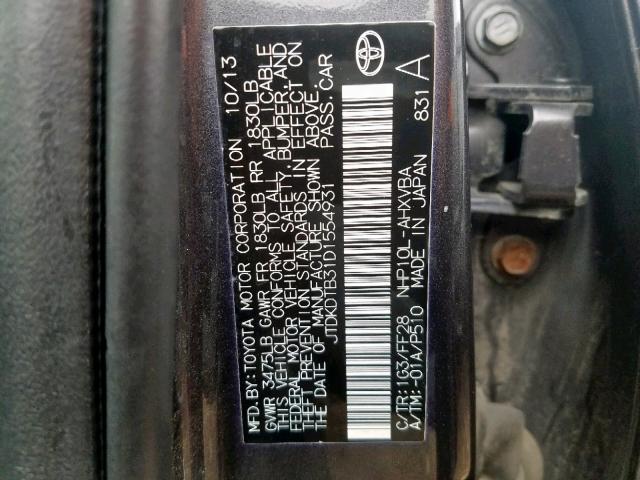 JTDKDTB31D1554931 - 2013 TOYOTA PRIUS C GRAY photo 10