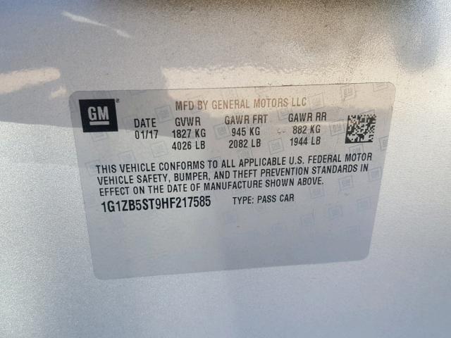 1G1ZB5ST9HF217585 - 2017 CHEVROLET MALIBU LS Күміс фото 10