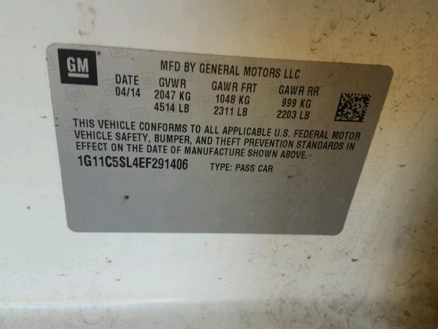 1G11C5SL4EF291406 - 2014 CHEVROLET MALIBU 1LT 奶油色 照片 10