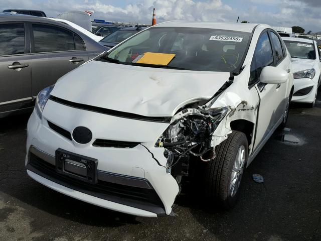 JTDKN3DP3E3063277 - 2014 TOYOTA PRIUS PLUG WHITE photo 2