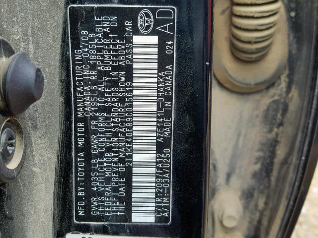 2T1KE40E89C015619 - 2009 TOYOTA COROLLA MA BLACK photo 10