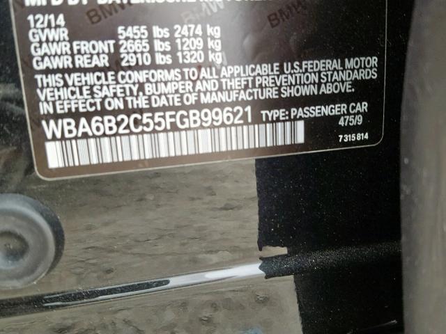 WBA6B2C55FGB99621 - 2015 BMW 650 I BLACK photo 10