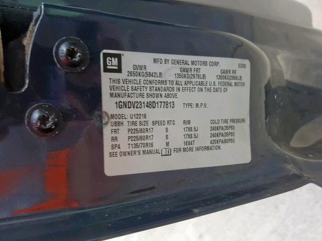 1GNDV23148D177813 - 2008 CHEVROLET UPLANDER L Boz foto 10