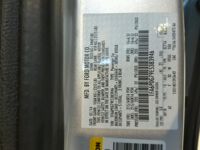 1FA6P0G79E5383946 - 2014 FORD FUSION S SILVER photo 10