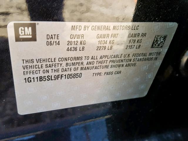 1G11B5SL9FF105850 - 2015 CHEVROLET MALIBU LS BLACK photo 10