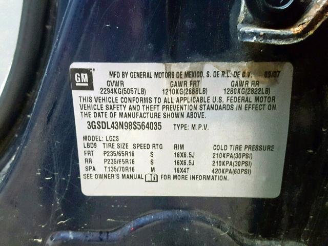 3GSDL43N98S564035 - 2008 SATURN VUE XE BLUE photo 10