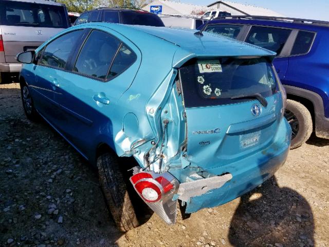 JTDKDTB38D1057763 - 2013 TOYOTA PRIUS C BLUE photo 3