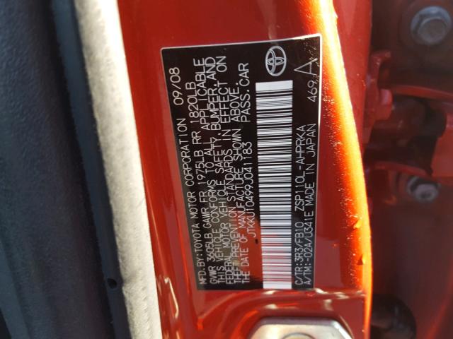 JTKKU10499J041183 - 2009 SCION XD RED photo 10