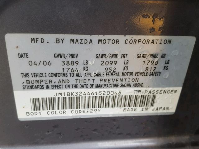 JM1BK324461520046 - 2006 MAZDA 3 S SILVER photo 10