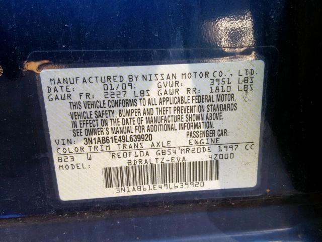 3N1AB61E49L639920 - 2009 NISSAN SENTRA 2.0 BLUE photo 10