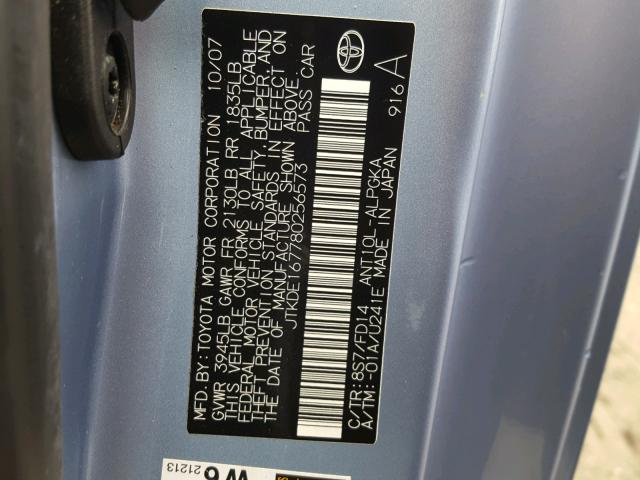 JTKDE167780256573 - 2008 TOYOTA SCION TC 蓝色 照片 10