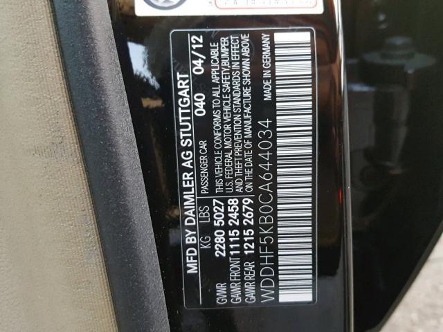 WDDHF5KB0CA644034 - 2012 MERCEDES-BENZ E 350 BLACK photo 10