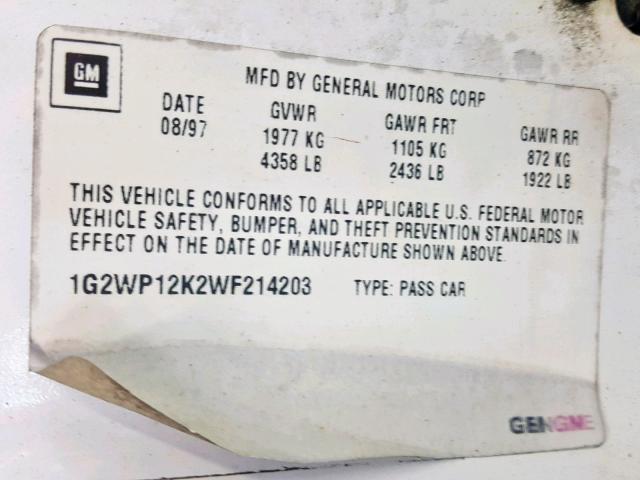 1G2WP12K2WF214203 - 1998 PONTIAC GRAND PRIX WHITE photo 10