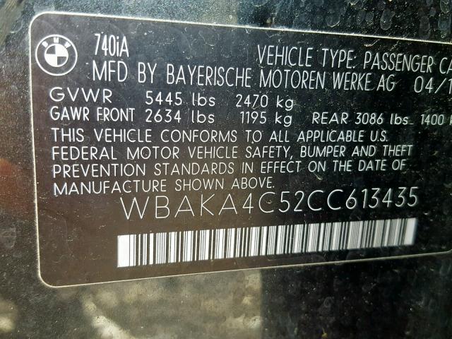 WBAKA4C52CC613435 - 2012 BMW 740 I BLACK photo 10