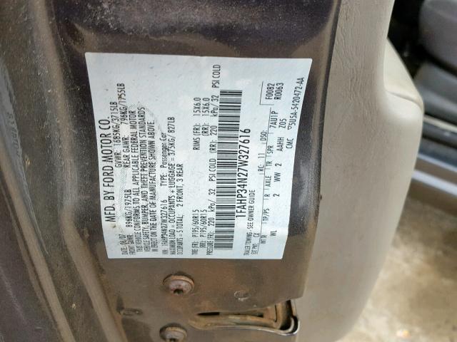 1FAHP34N27W327616 - 2007 FORD FOCUS ZX4 GRAY photo 10