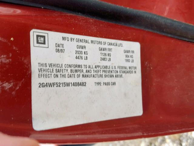 2G4WF5215W1408482 - 1998 BUICK REGAL GS RED photo 10