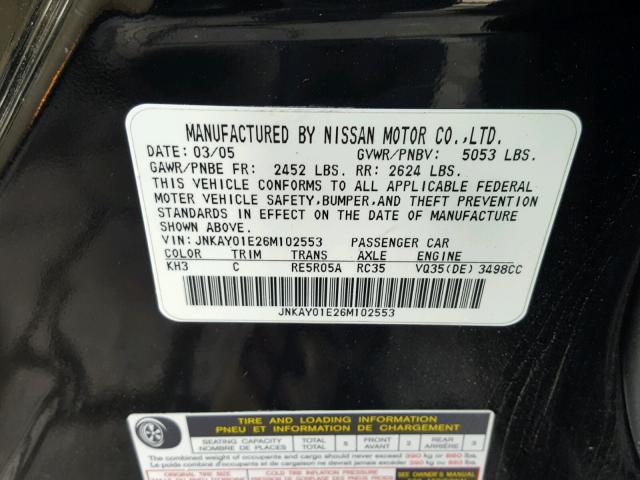 JNKAY01E26M102553 - 2006 INFINITI M35 BASE BLACK photo 10